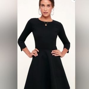 LULUS BLACK MIDI, SCALLOP SLEEVES AND HEM, SIZE MEDIUM
